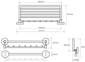 Sapho Sapho, X-ROUND polička na uteráky výklopná s háčikmi 650mm, chróm, XR422