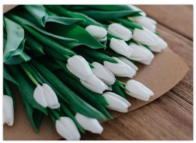 Sklenený obraz kytice bielych tulipánov (70x50 cm)