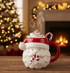 Bielo-červený keramický hrnček Santa Claus- 15*11*11 cm / 500 ml
