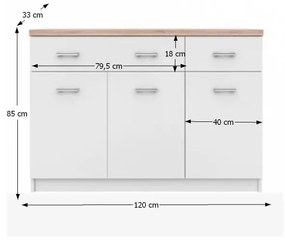 Trojdverová komoda Topty Typ 7 - biela / dub sonoma