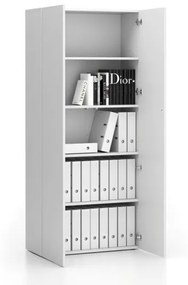 PLAN Vysoká kancelárska skriňa 2-dverová SEGMENT, 4 police, 840 x 370 x 1880 mm, biela
