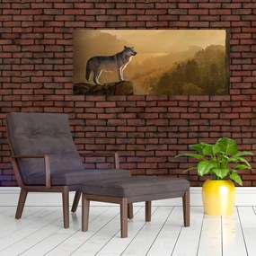 Obraz vlka na skale (120x50 cm)