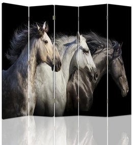 Ozdobný paraván Cval koní - 180x170 cm, päťdielny, klasický paraván