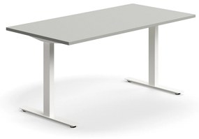Kancelársky stôl QBUS, rovný, 1600x800 mm, T-rám, biely rám, svetlošedá