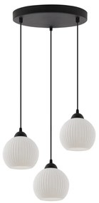 Závesné svietidlo Riffle Round, 3x biele sklenené tienidlo, b, o