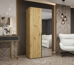 Šatníková skriňa 100 cm Alice 2 (dub artisan + čierna). Akcia -19%. Vlastná spoľahlivá doprava až k Vám domov. 1126146