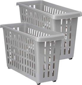 Úložný box, s kolieskami, atypicky úzky, sivý, Agnes, 20l, 46x18x26