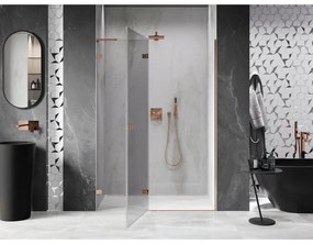 Mexen Lunar L, ľavé otočné sprchové dvere 135 cm, 8mm číre sklo, ružové zlato profil, 834L-135-000-60-00-L