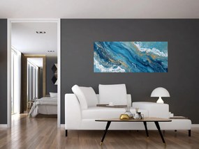 Obraz - Bledomodrý mramor so zlatom II. (120x50 cm)
