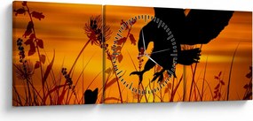 Obraz siluety dravca (s hodinami) (90x30 cm)