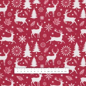 Biante Zamatová obliečka na vankúš Tamara TMR-045 Vianočné jelene a stromčeky na červenom 35 x 45 cm