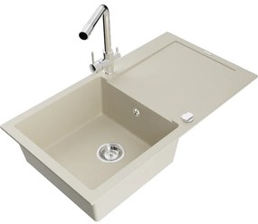 Mexen Leo, drez granitový 900x500x190 mm, 1-komorový a chrómová batéria Duero, béžová, 6501-69-671600-00
