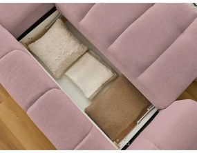 Ružová rozkladacia/s úložným priestorom rohová pohovka (pravý roh/s leňoškou) Fuji – Bobochic Paris