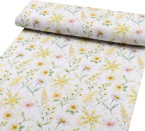 Biante Teflónový okrúhly obrus TF-135 Maľované žlto-zelené lúčne kvietky na bielom Ø 40 cm