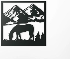 drevko 3D obraz na stenu Pasúci sa kôň Rozmer obrazu: 32,5 x 32,5 cm, Farba dekorácie: Čierna