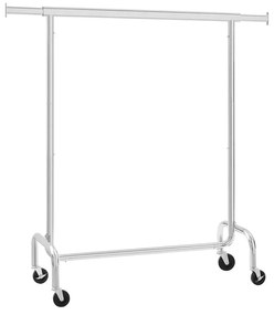 Stojan na šaty s kolieskami, kovový, 160x110-150-45cm, strieborný