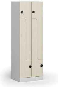 Kovová šatníková skrinka S1 Z, 4 oddiely, 1850 x 600 x 500 mm, demont, kódový zámok, laminované dvere, breza