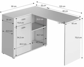 Rohový PC stolík Kalimoro (biela). Vlastná spoľahlivá doprava až k Vám domov. 1016193