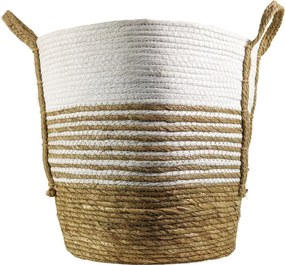 Jutový bielo hnedý pletený košík s ušami - 28 * 20 * 27 cm