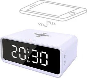 Solight CA07W - Digitálne hodiny s bezdrôtovou nabíjačkou Qi 230V/CR2032 biela