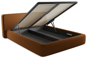 Čalúnená dvojlôžková posteľ v terakotovej farbe s úložným priestorom s roštom 160x200 cm Kiana – Makamii