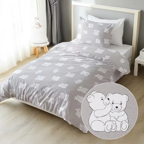 Biante Detské bavlnené posteľné obliečky Sandra SA-733 Zamilované ľadové medvede na svetlo sivom Predĺžené 140x220 a 70x90 cm