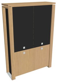 Vysoká skriňa Verno+ S 140 x 46 x 210 cm, kombinované dvere, dub svetlý / čierna