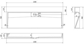 Mexen Ava, umývadlo na dosku z konglomerátu B/O 120 x 46 cm, čierna matná, 23011270