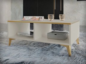 Konferenčný stolík Ountra, Farby: biela / biely lesk + zlatá
