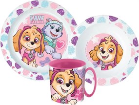 Dievčenská súprava plastového riadu Labková patrola s hrnčekom - BPA free - 3-dielna súprava