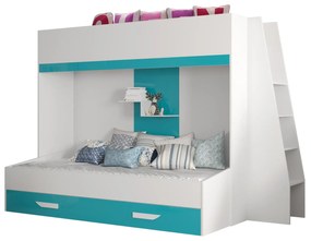 Detská kombinovaná posteľ 90 cm Puro 17 (matná biela + biely lesk + tyrkysový lesk). Vlastná spoľahlivá doprava až k Vám domov. 1087112