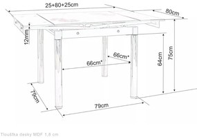 Rozkládací jídelní stůl Franklin 80/131 cm mramor bílý/černý mat