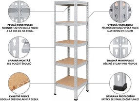 Regál 183x40x40 cm pozinkovaný 5-policový, nosnosť 875 kg, RIVET