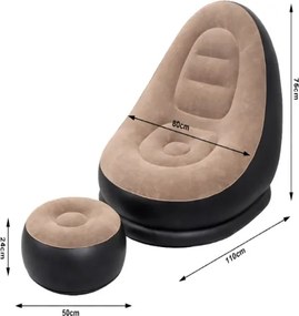 Nafukovacie relaxačné kreslo s podnožkou hnedé