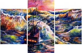 Obraz - Loď na oceánskych vlnách, aquarel (90x60 cm)