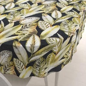Biante Zamatový oválny obrus Tamara TMR-010 Zlaté tropické listy na zelenom 140x220 cm