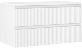 Mexen Rivel, kúpeľňová skrinka 90 cm s pracovnou doskou, 2 zásuvky, drážkovaná, biela matná, 91A20-09047-2-BFFC01