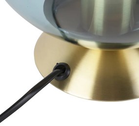 Art Deco stolná lampa mosadz s modrým sklom - Pallon