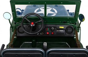 Ramiz Retro silné vojenské auto pre 3 deti Zelené + pohon 4x4 + úložné priestory + EVA + pomalý štart + MP3 LED