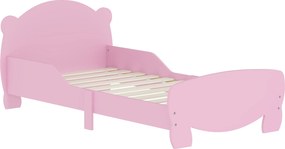 AIYAPLAY Montessori Detská Postel 3-6 Rokov, 140x70 cm Jednoduchá Detská Postel s Ochrannými Pásmi a Dreveným Rámom v Tvare Medveďa pre Deti, Ružová |