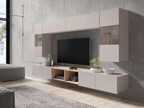 Obývacia stena Bralani XXIV, Farby: kašmír / kašmír + dub artisan, Osvetlenie: osvetlenie LED modré