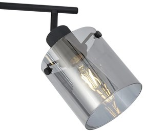 Dizajnový stropný reflektor čierny s dymovým sklom 3-svetelný - Domo