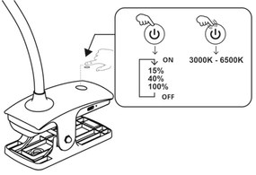 Top Light-LED stmievateľná dotyková stolová lampa s klipom BELLA LED/4,8W/5V 3000-6500K biela