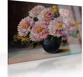 Sklenený obraz - Olejomaľba, Kvety vo váze (70x50 cm)