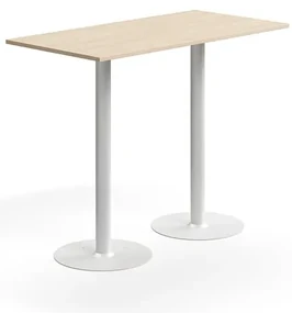 Barový stôl ALVA, 1400x700x1000 mm, s kotvením do zeme, HPL, biela/breza