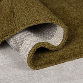 Kaki ručne tkaný vlnený behúň 60x230 cm Checkerboard – Flair Rugs