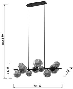 ONLI - Luster na lanku PALOMA 10xG9/10W/230V čierna/dymová