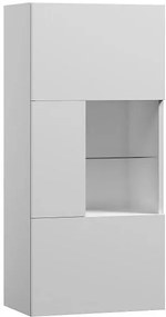 Závesná skrinka so sklenenou vitrínou MODERN - 50x30x108 cm - biela lesklá - push to open - ľavá