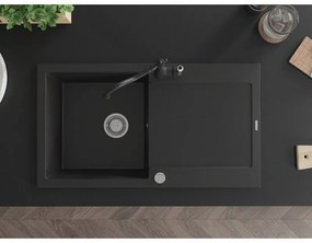 Mexen Leo, granitový drez 900x500x190 mm, 1-komorový a drezová batéria Carla, čierna, 6501-77-670700-70