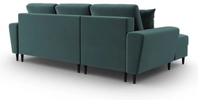 Zamatová rozkladacia/s úložným priestorom rohová pohovka v petrolejovej farbe (ľavý roh/s leňoškou) Kyoto – Cosmopolitan Design